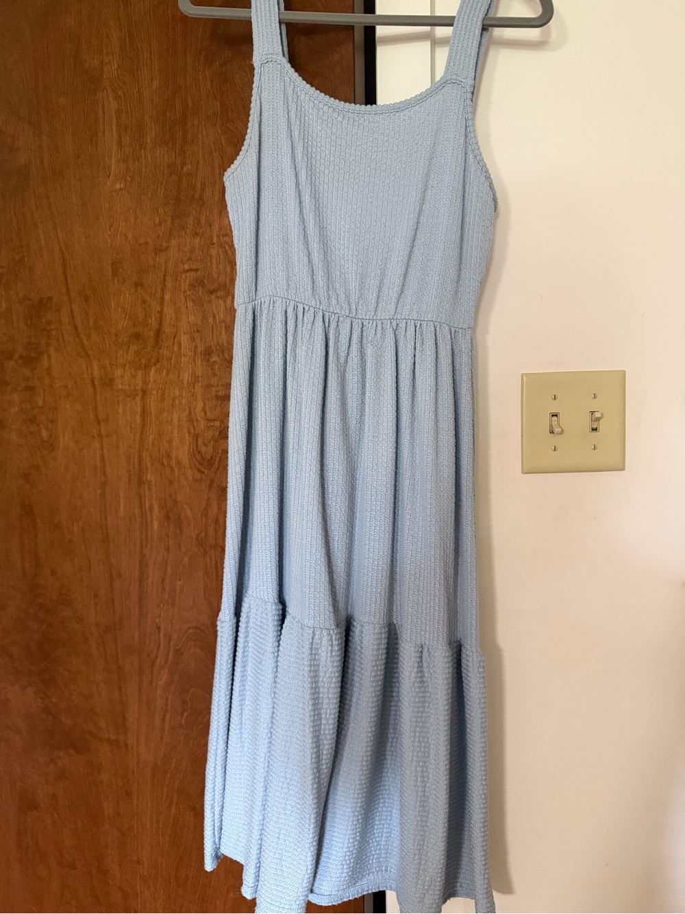 Caution to the wind Light Blue Sleeveless Tiered Dress